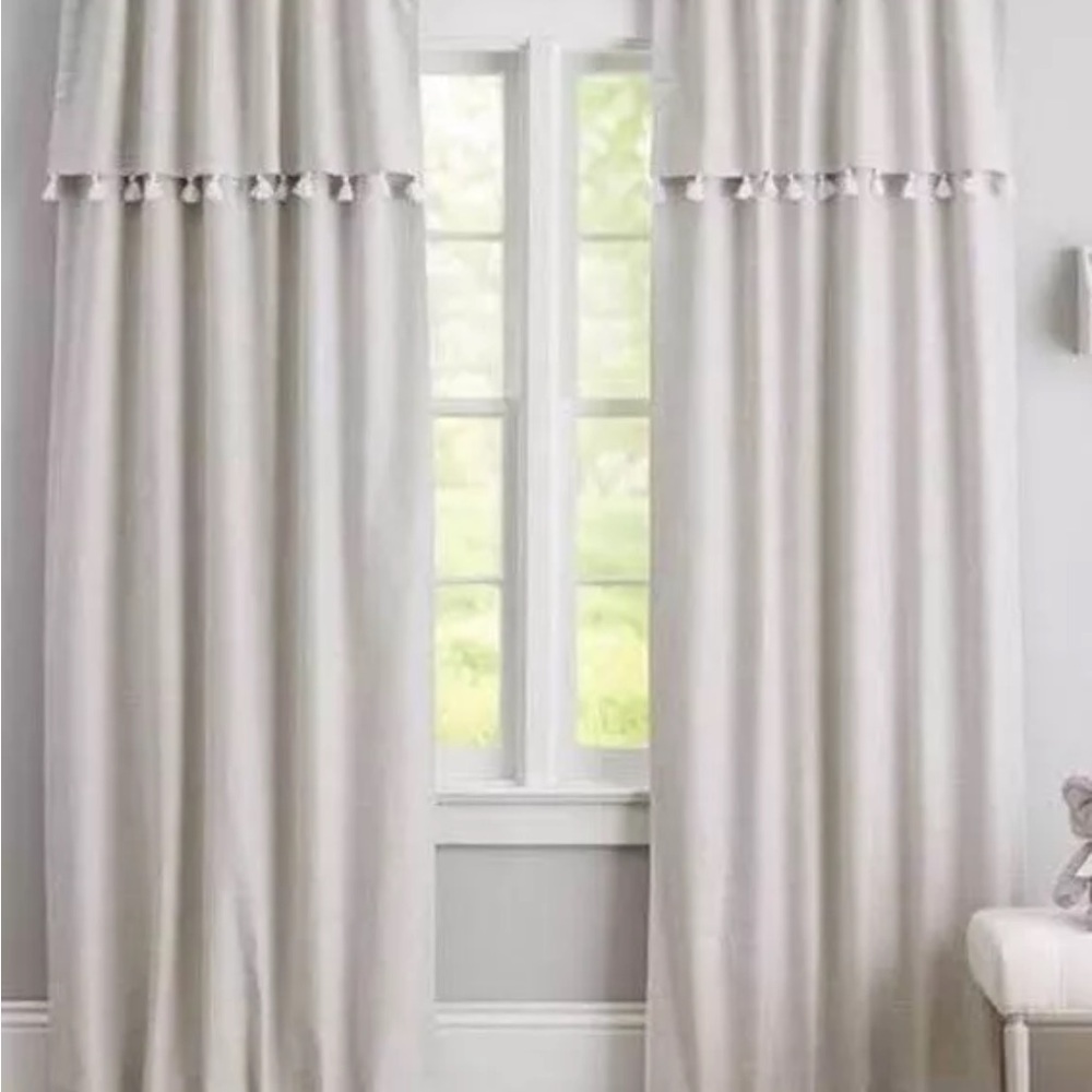 Pottery Barn Evelyn Tassel Drape SET 2, 84 x44 Curtains Pair Blackout